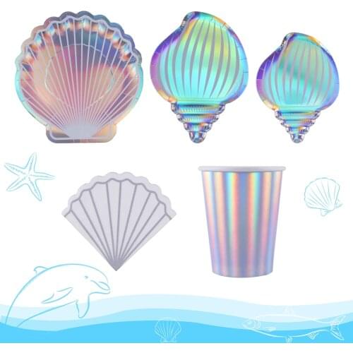 Mermaid Party Colorful Shell Disposable Tableware Summer Beach Under The Sea Party Little Mermaid Girls 1st Birthday Party Decor