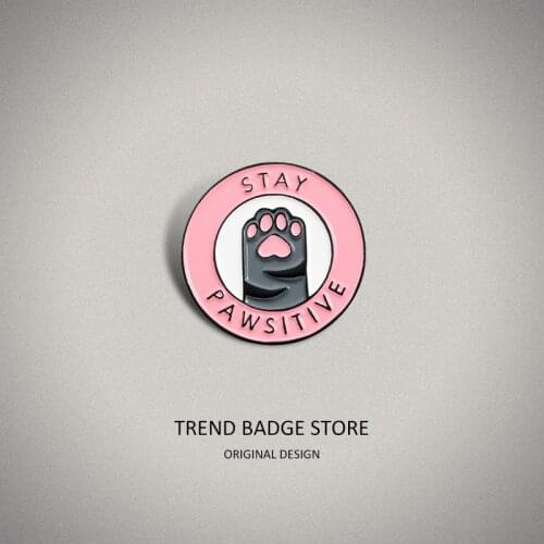 Pink Cat Paw Enamel Pins Stay Pawsitive Girls' Brooch Bag Shirt Skirt Badges Jewelry for Kids Women