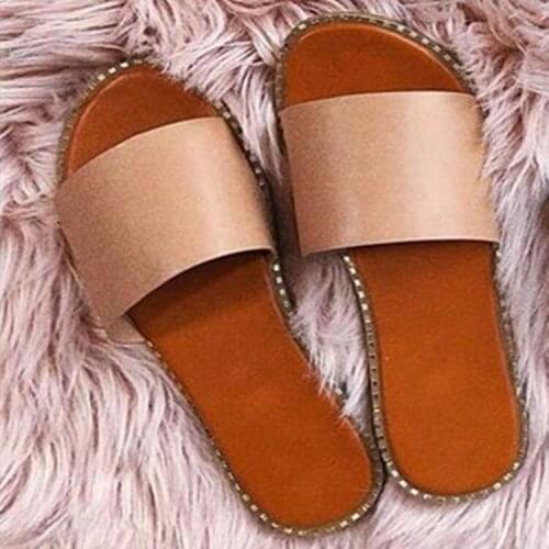 Womens Shoes Imitation Leather Flat Sandals Slippers Summer Fashion Flat Beach Shoes Flip Flops Slippers