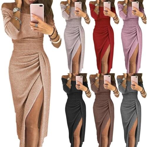 Spring Summer Elegant Evening Party Dress Women Slash Neck Off Shoulder Long Sleeve Dress with Fake Sashes Clothing Plus Size