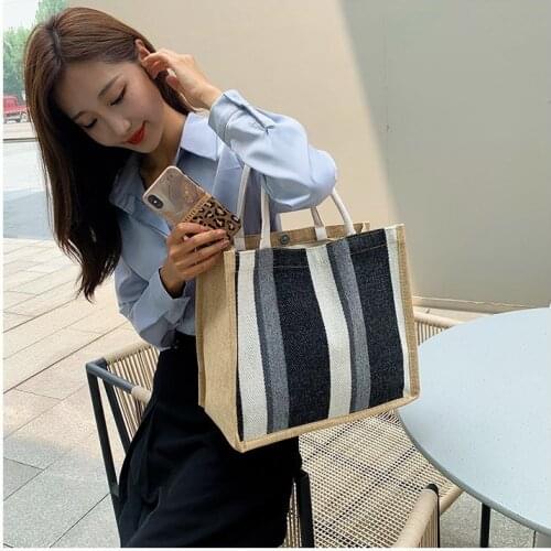 The single shoulder bag|High quality Pu big bag tote bag autumn new product stripe for women