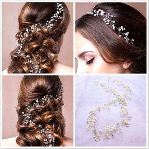 Crystal Pearl Hair Belt Wedding Bridal Hair Ornaments Bridal Headwear Decorations for Brides Wedding Hair Accessories 35cm
