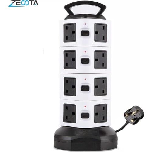 Vertical Power Strip Surge Protector Tower 2/3/4 Layer Outlet UK Electric Plug Socket USB Charger 3m Extention Cord Office Home