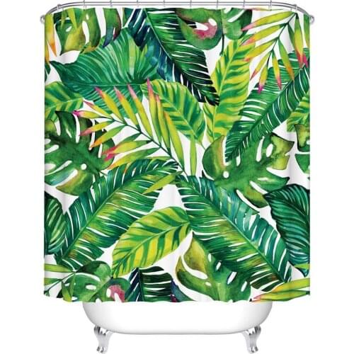 Green Summer Jungle Palm Forest Tropical Plant Leaves Banana Leaves Green Leaf on Geometric Flowers Leaves Shower Curtain