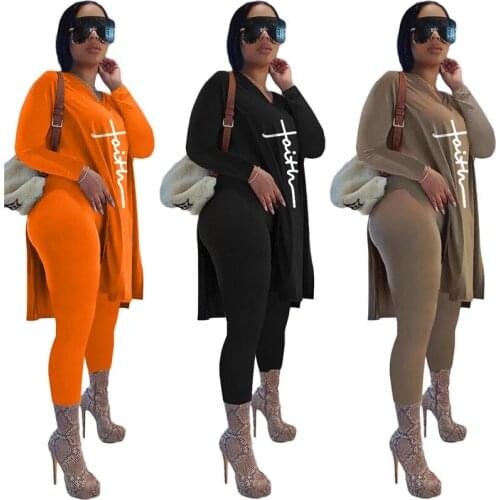 Fall 2021 Womens Fashion Printed Leggings Two Piece Sets Crop Top Long Sleeve Round Neck Trouser Suit Wholesale Dropshipping