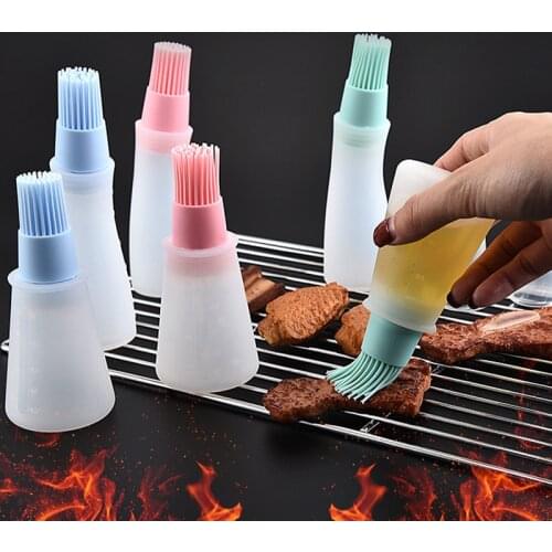 1 Pcs Portable Silicone Oil Bottle with Brush Grill Oil Brushes Liquid Oil Pastry Kitchen Baking BBQ Tool Kitchen Tools for BBQ