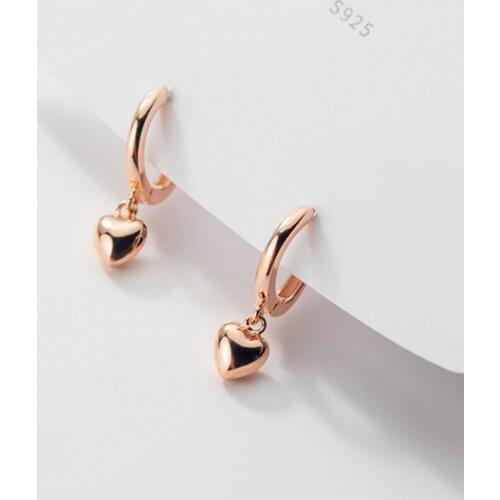 100% 925 Sterling Silver Charm Hoop Earrings for Women Girl Smooth Heart Small Earring Ins Style Sterling-silver-jewelry