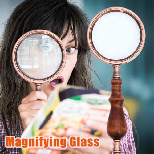 10X Retro Handheld Magnifier Magnifier Wooden Handle Optical Glass Magnifying Glass for Reading Coins Repair Work