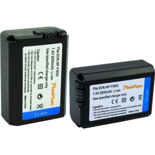 2Pcs 2000mAh NP-FW50 battery NP FW50 batteries for Sony Alpha 7R NEX-5 NEX-5N NEX-5R NEX-7 SLT-A55 A33 A55 A37 A5100 A6300 A7000