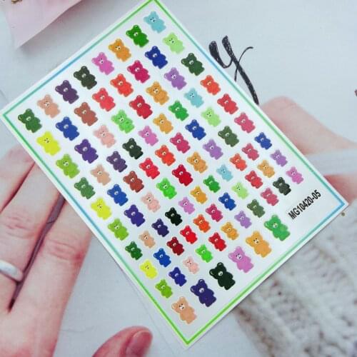 3d DIY Light Thin Back Adhesive Nail Stickers Colored Bears& Flowers Fingernail Decals Nail Art Manicure Women Girls Gifts