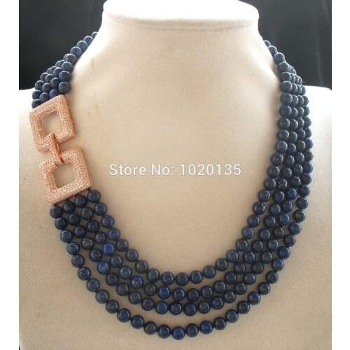 4rows lapis lazuli round and zircon square clasp necklce 17-19" FPPJ wholesale