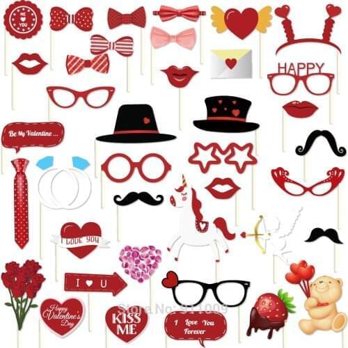 47pcs/set Valentines Day Party Decorations Photo Booth Props Mr Mrs DIY Sweet Hearts Photobooth Props Wedding Party Supplies