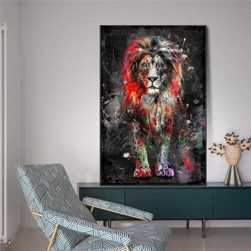 Abstract Colorful Lions Canvas Paintings on The Wall Art Posters and Print Modern Art Animal Wall Picture Cuadros for Home Decor