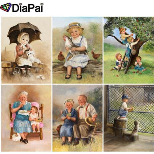 DIAPAI 5D DIY Diamond Painting 100% Full Square/Round Drill "Old man child oil painting" 3D Embroidery Cross Stitch Home Decor
