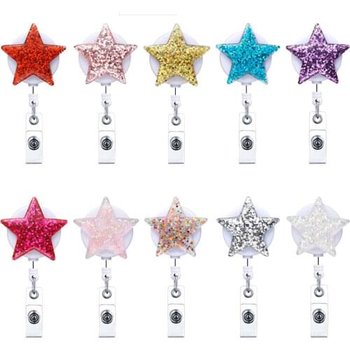 10 Pcs lot Bling Star Badge Clips ID Badge Reel Clip on Card Holders Nurse Badge Reel Retractable Badge Holder