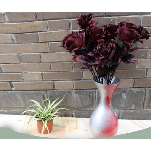 Large Fake Black Rose Single Branch Silk Artificial Flowers Long Stem Roses For Hotel Wedding Decoration