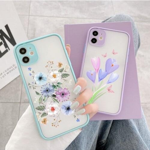 NEW Fashion Pretty Flowers Phone Case For iPhone 12 11 Pro Max 7 8 Plus X XR XS Max SE 2020 6s Luxury Color Thick Border Cover