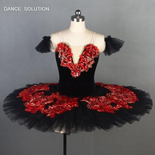 Black/red professional dance tutus performance costume ballet dance tutu dress with 7 layers stiff tulle pleated tutus BLL086