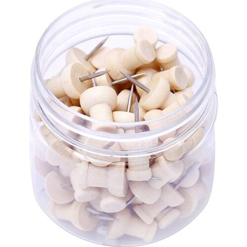 60PCS Natural Cork Wooden Pushpins Thumbtack Board Pins Drawing Photo Wall Studs Office School Supplies with Plastic Box