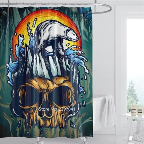 Skeleton Head Shower Curtain Bathroom Shower Partition Curtain Waterproof and Mildew Proof with Hook Adult Bathtub Decoration