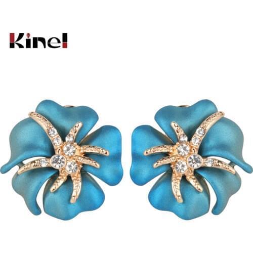 Kinel Hot 2019 Blue Enamel Rose Earring For Women Fashion Gold Crystal Earrings Engagement Vintage Jewelry