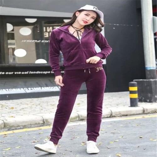 Juicy Lovers Brand Fashion Letter Diamond Women Suits Slim Velvet Spring Autumn Tracksuits Hooded Collar Casual Sportswear suit
