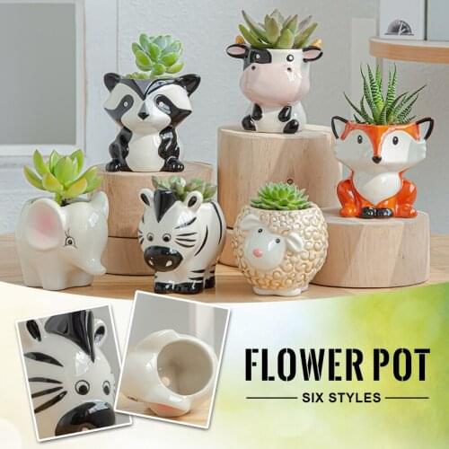 Creative Cute Animal Pot Ceramic Succulent Plant Pot Cactus Potted Planting Bonsai Pots Set Mini Pot Home Desktop Decoration