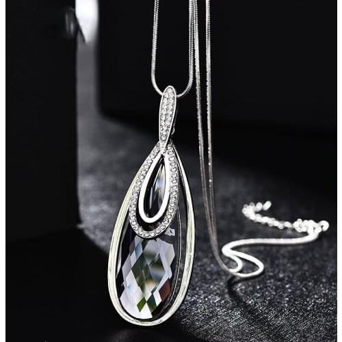 Fashion Long Necklace for Women 2020 New Crystal Choker Necklaces & Pendants Silver Color Chain Collier Sweater Accessories