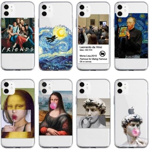 Mona Lisa Van Gogh Art Memes Friends For iPhone 11 Pro 7Plus 7 12 8 8Plus X XS Max XR Soft Clear TPU Phone Case Cover Fundas