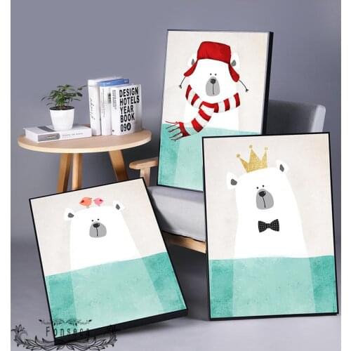 Cartoon Animals Canvas Posters Wall Art Print Nordic Polar Bear Hippo Penguin Pictures For Kids Baby Room Wall Decor No Frame