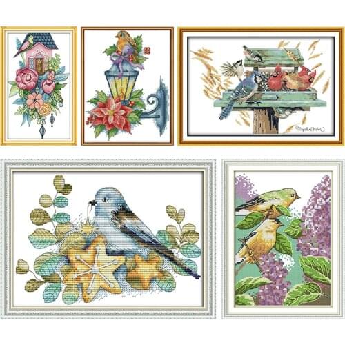 Joy Sunday Counted Cross Stitch Kits Stamped Patterns Animal 14CT 11CT Printed Birds'love Nest Needlpoint Embroidery Needlework