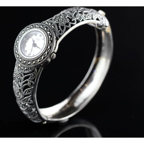 2017 New Arrival Limited Classic S925 Silver Jewelry Watch Fine Jewelry Pure Thai Silver Bracelet Watches Rhinestone Bangle