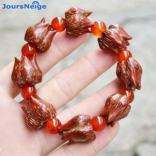 Wholesale Natural The Drop of Blood Lotus Flower Bodhi Bracelets For Women Men Buddha Bead Tibetan Style Mala Hand String