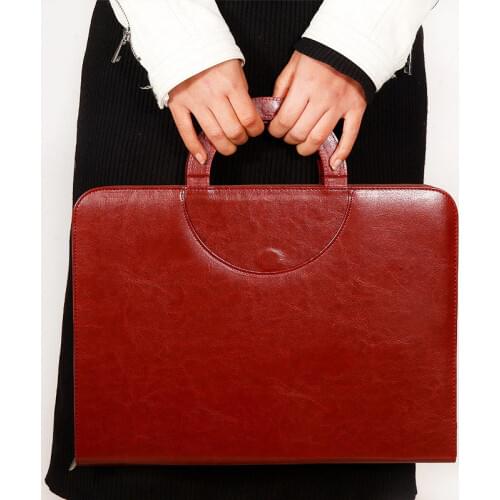 A4 Fichario Document File Folder Binder Padfolio Briefcase Notebook with Calculator Handle Zipper PU Leather Office Manager Case