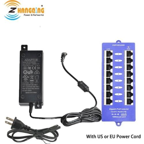 Giagbit Passive 8port PoE Injector With 24V 60W Power Supply For MikroTik, Ubiquiti, 24V PoE Devices