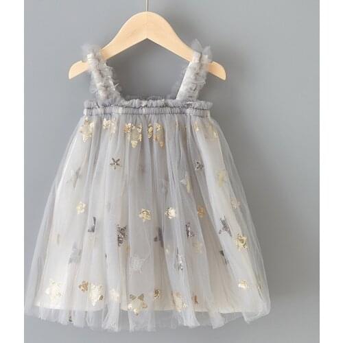 Girls Dress 1-6 Y Girls Princess Dress New Summer Kids Party Dresses Cute Sequin Stars Outfits Lace Mesh Girl