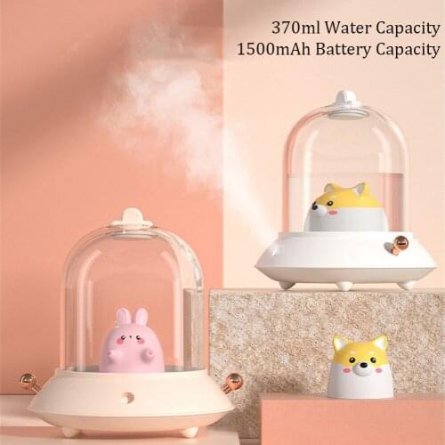 Lovely Pet Spacecraft Air Humidifier Purifier Rechargeable Desktop Ultrasoni Cool Mist Maker Auto Shut Off USB Aroma Diffuser