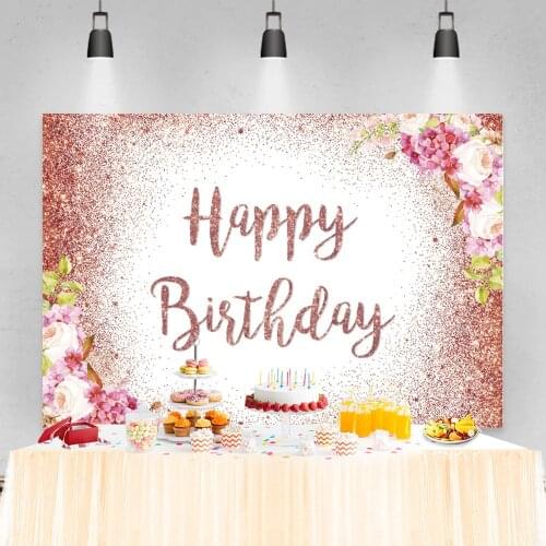 Pink Red Gold Dots Happy Birthday Party Flowers Customized Poster Child Photozone Portrait Photo Background Photography Backdrop