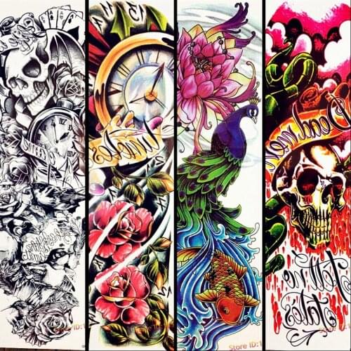 Sexy Peacock Temporary Tattoo Stickers Roses Flower Henna Skull Body Art Full Arm Waist Sleeve Tattoo Paste Women Tatoo AQB-058