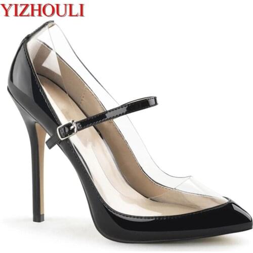 Shopping work using 12 cm super sexy heels, party stage shoes, transparent vamp heels