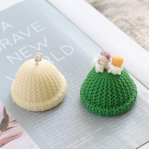 3D Cute Christmas Knitted Woolen Hat Silicone Candle Making Mold Newest For Handmade Soap Kitchen Tools Cake Decorative Moulds