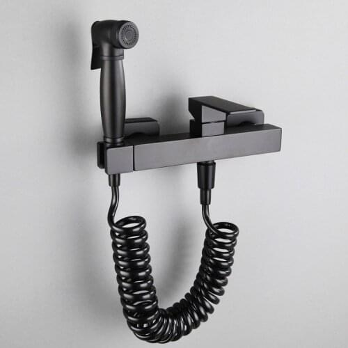 Matt Black Brass Bathroom Bidets Shower Sprayer Wall Mounted Square Bidets Bathroom Cold And Hot Water Tap