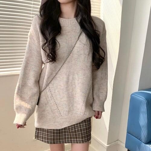 Women Casual Sweater Korean Solid O-neck Long Sleeve Oversized Warm Jumpers All-matching Fluffy Knitwear Winter Clothes 2020
