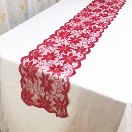 High Quality Valentines Day Red Lace Fabric Table Cloth For Wedding Party Decoration Modern Table Runner Tablecloth Supply