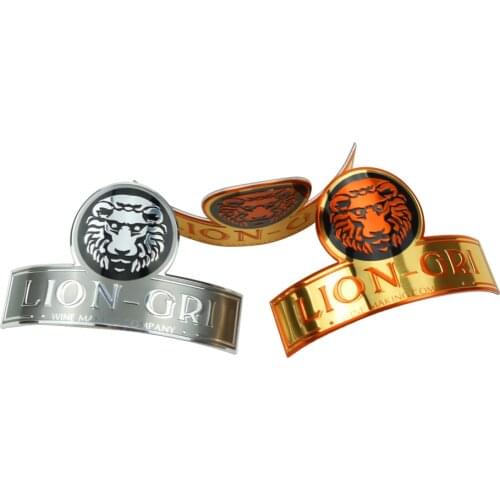 Custom self adhesive embossed metal stickers Red wine perfume bottle aluminum labels