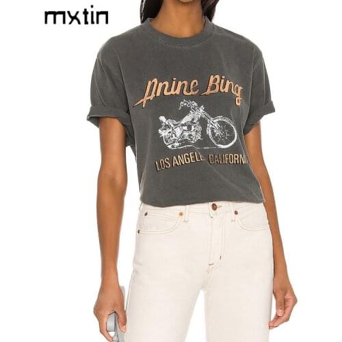 2021 Women Summer Motorcycle Letters T Shirt Casual Street Short Sleeve O-neck Basic Female Tees Ladies Harajuku T-shirts