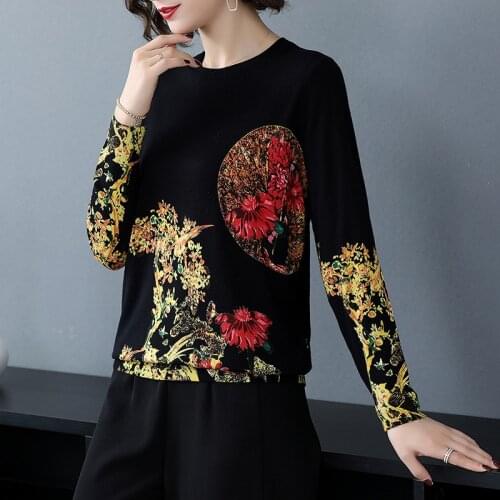 YISU Women Pullovers 2019 Autumn Winter Fashion Print Sweater Long Sleeve O Neck Knit Pullover Warm Sweater Women
