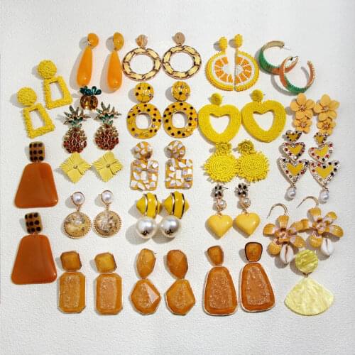 Flatfoosie Yellow Resin Beaded Drop Earrings for Women Wedding Handmade Ethnic Jewelry Bohemian Tassel Earring Party Bijoux