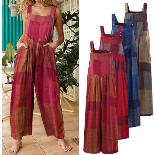 Women'Overalls Summer Jumpsuit 2021 Female Sleeveless Rompers Casual Long Pants Trousers Vintage Printed Playsuits Plus Size