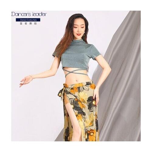 2020 spring and summer new belly dance practice clothes female chiffon printed skirt sexy costume suit